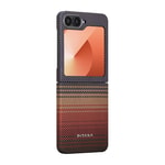 Galaxy Z Flip 6 Kılıf M-safe Şarj Özellikli Aramid Fiber Pitaka Tactile Woven Sunset-Moonrise Serisi Sunset Kapak