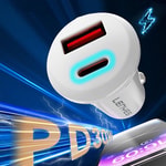Lenyes CA53 Hızlı Şarj Özellikli Dual Type-C + USB-A Portlu Mini Araç Şarj Aleti 30W