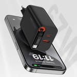 Recci RC103E GaN Teknolojili Hızlı Şarj Başlığı USB-A to Type-C PD 67W Type-C Kablolu Şarj Seti