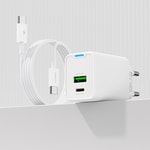 Recci RC108E GaN Teknolojili Hızlı Şarj Başlığı Type-C to Type-C PD 45W Kablolu Şarj Seti