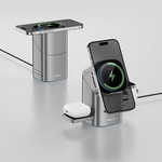 Recci RW05 Qi2 Şarj Teknolojili Ambiyans Işıklı Telefon&Akıllı Saat&Kulaklık 15W 3in1 Kablosuz Şarj Standı
