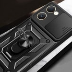 Vivo Y18 Kılıf Magnetik Standlı Kamera Korumalı Zore Sürgülü Vega Kapak