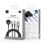 Wiwu Wi-C050 Legend Serisi 3in1 USB-A + Type-C to Lightning – Type-C – Akıllı Saat Şarj Kablosu 100W 1.2M