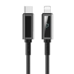 Wiwu Wi-C080 Warriors Serisi Aramid Fiber Dijital LED Göstergeli Type-C to Lightning PD Data ve Şarj Kablosu 27W 1M