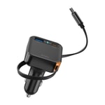 Wiwu Wi-CC033 Type-C + USB-A Hızlı Şarj Özellikli Akım Korumalı Dahili Kablolu Araç Şarj Aleti 65W