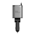 Wiwu Wi-CC034 Type-C + USB-A Hızlı Şarj Özellikli GaN Teknolojili Dahili Kablolu Araç Şarj Aleti 111W
