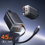 Wiwu Wi-G021 Helix Serisi GaN Teknolojili Hızlı Şarj Başlığı USB-A to Type-C PD 45W Type-C Kablolu Şarj Seti