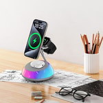 Wiwu Wi-W036 Qi2 3 in 1 Magnetik Hızlı Şarj Özellikli Ambiyans Işıklı Kablosuz Şarj Standı 15W