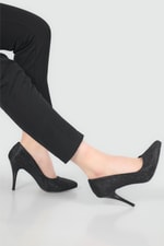 11 Cm Topuklu Stiletto Siyah Simli Kadın Ayakkabı Sitare 09 Kadın Yüksek Topuklu Carla Bella C BELLA SR-09-1 Kadın Stiletto