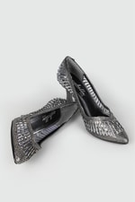 9 cm Taş Kaplamalı Tüllü Topuklu Stiletto Platin Taşlı Kadın Ayakkabı SÇ-224 Kadın Stiletto Carla Bella My Bella SÇ-224 23Y