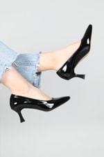Alçak Topuk Kadeh Ökçeli Siyah Rugan Kadın Ayakkabı ALYA Kadın Stiletto Carla Bella My Bella Alya 22K