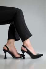 Arkası Açık 9 Cm Kadeh Topuklu Stiletto Siyah Kadın Ayakkabı KD-146 Kadın Yüksek Topuklu Carla Bella My Bella KD-146 Taşlı 23Y