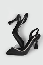 Arkası Açık 9 Cm Kadeh Topuklu Stiletto Siyah Kadın Ayakkabı KD-146 Kadın Yüksek Topuklu Carla Bella My Bella KD-146 Taşlı 23Y