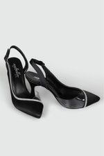 Arkası Açık 9 Cm Kadeh Topuklu Stiletto Siyah Kadın Ayakkabı KD-146 Kadın Yüksek Topuklu Carla Bella My Bella KD-146 Taşlı 23Y