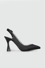Arkası Açık 9 Cm Kadeh Topuklu Stiletto Siyah Kadın Ayakkabı KD-146 Kadın Yüksek Topuklu Carla Bella My Bella KD-146 Taşlı 23Y