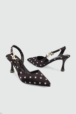 arkası açık topuklu Kahve Puantiye Kadın Topuklu Ayakkabı MY BELLA MHÇ-074 Kadın Stiletto MY BELLA My Bella MHÇ-074 Kadın 26Y