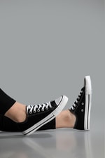Bağcıklı Keten Converse Siyah Unisex Spor Ayakkabı 200 Unisex Günlük Spor Ayakkabı Beınsteps Beinsteps 200 İnce Kısa 23Y