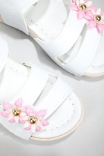 Çiçekli Cırtlı Rahat Beyaz Çocuk Sandalet 2455 Çocuk Sandalet Beınsteps Beinsteps 2455 22Y