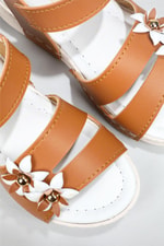 Çiçekli Cırtlı Rahat Taba Çocuk Sandalet 2455 Çocuk Sandalet Beınsteps Beinsteps 2455 Bebe 22Y