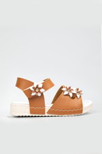 Çiçekli Cırtlı Rahat Taba Çocuk Sandalet 2455 Çocuk Sandalet Beınsteps Beinsteps 2455 Bebe 22Y