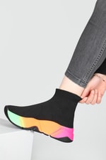 Çorap Model Yüksek Bilekli Sneakers Siyah Multi Kadın Spor Ayakkabı RSL-401 Kadın Sneaker Beınsteps Beinsteps RSL-401 22Y