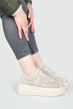 Dantelli Bağcıklı Kalın Taban Bej Kadın Spor Ayakkabı Ş-18 Kadın Sneaker Beınsteps Beinsteps Ş-18 22Y