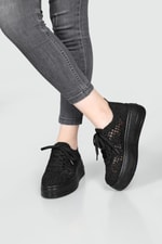 Dantelli Bağcıklı Kalın Taban Siyah Kadın Spor Ayakkabı Ş-18 Kadın Sneaker Beınsteps Beinsteps Ş-18 22Y