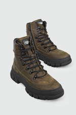 Deri Bağcıklı Fermuarlı Olive Unisex Bot 31121 Unisex Günlük Confort Bot Greyder GREYDER 31121 Unisex Bot 22K