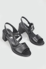 Deri Ortopedik Comfort Siyah Kadın Sandalet B-V5454 Kadın Topkulu Sandalet Cıtyzen Cityzen B-V5454 22Y