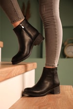 Fermuarlı Kısa Bootie Siyah Kadın Bot CLASSYFX Kadın Günlük Conford Bot Carla Bella My Bella Classyfx K-145 22K