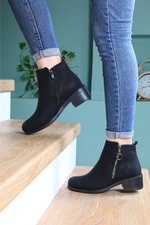 Günlük Çift Fermuarlı Siyah Mat Kadın Bot S03 Kadın Günlük Conford Bot Carla Bella Dualipa S03 22K