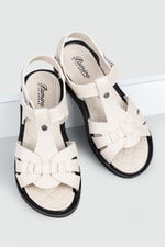 Günlük Cırt Cırtlı Bej Kadın Sandalet 6404 Kadın Düz Sandalet Avox AVOX 6404 ZEN SANDALET