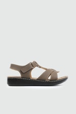 Günlük Cırt Cırtlı Bej Kadın Sandalet 6401 Kadın Düz Sandalet Avox AVOX 25Y 6401 ZEN SANDALET