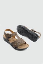 Günlük Cırt Cırtlı Bej Kadın Sandalet 6401 Kadın Düz Sandalet Avox AVOX 25Y 6401 ZEN SANDALET