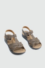 Günlük Cırt Cırtlı Bej Kadın Sandalet 6401 Kadın Düz Sandalet Avox AVOX 25Y 6401 ZEN SANDALET