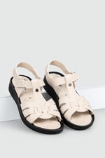 Günlük Cırt Cırtlı Bej Kadın Sandalet 6404 Kadın Düz Sandalet Avox AVOX 6404 ZEN SANDALET