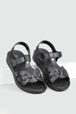 Günlük Cırt Cırtlı Siyah Kadın Sandalet 6404 Kadın Düz Sandalet Avox AVOX 6404 ZEN SANDALET