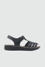 Günlük Cırt Cırtlı Siyah Kadın Sandalet 6402 Kadın Düz Sandalet Avox AVOX 25Y 6402 ZEN SANDALET