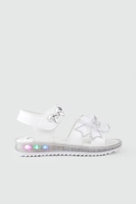 Günlük Rahat Beyaz Işıklı Kurdele Detaylı Kız Çocuk Ayakkabı Minimoccs 104 PATİK Çocuk Sandalet Minimoccs Grosstar 1104 Patik 26Y