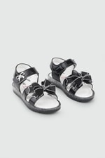 Günlük Rahat Siyah Işıklı Kurdele Detaylı Kız Çocuk Ayakkabı Minimoccs 104 PATİK Çocuk Sandalet Minimoccs Grosstar 1104 Patik 26Y