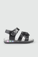 Günlük Rahat Siyah Işıklı Kurdele Detaylı Kız Çocuk Ayakkabı Minimoccs 104 PATİK Çocuk Sandalet Minimoccs Grosstar 1104 Patik 26Y