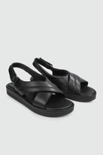 Hafif Ortopedik Hafıza Taban Siyah Kadın Sandalet 9986-3 Kadın Düz Sandalet Ceyo CEYO 9986-3 ZEN SANDALET