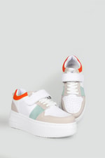 Kalın Taban Bağcıklı Cırtlı Beyaz Oranj Kadın Spor Ayakkabı Jenna Kadın Sneaker Beınsteps Beinsteps Ş-17-1 23Y