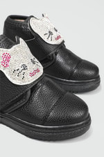 Kedi İşlemeli Kaymaz Taban Siyah Çocuk Bot CATY Çocuk bot & Çizme KARAKALEM Karlankuş Caty Çocuk Bot