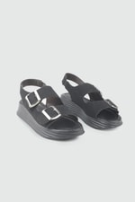 Likralı Sandalet Siyah Süet Sandalet S-24200 Kadın düz Sandalet MyBella My Bella S-2026 Kadın 26Y