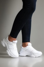 Nefes Alır Kalın Taban Bağcıklı Beyaz Gümüş Kadın Spor Ayakkabı 9670 Kadın Günlük Spor Ayakkabı Lambırlent LAMBIRLENT 9670 ZEN SPOR