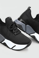 Nefes Alır Kalın Taban Bağcıklı Siyah Gri Kadın Spor Ayakkabı RSL-400 Kadın Sneaker Beınsteps Beinsteps RSL-400 22Y