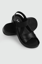 Nefes Alır Rahat Siyah Kadın Sandalet 1400-156 Kadın Dolgu Topuklu Sandalet Voga VOGA 1400-156 ZEN SANDALET