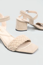Örgü Tek Bant 5 cm Topuklu Ten Süet Kadın Sandalet SR-T01 Kadın Topuklu Sandalet Carla Bella CARLA BELLA SR-T01 21K