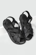 Ortopedik Taban Rahat Cırtlı Siyah Kadın Sandalet MM-E018 Kadın Düz Sandalet Cıtyzen Cityzen MM-E018 Sandalet 22Y
